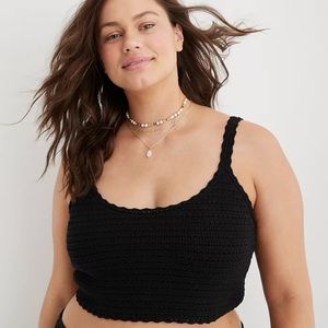 Aerie Black Crochet Tank Top Cropped Size Small